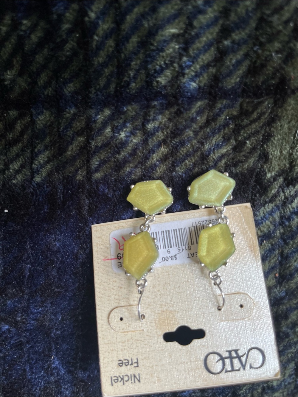 Green Geometric Drop Earrings -